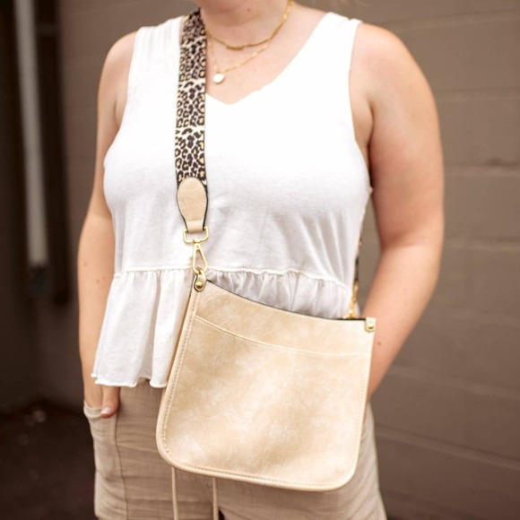 Creamy Beige Crossbody Bag with Leopard Canvas Strap - Picture 2 of 6